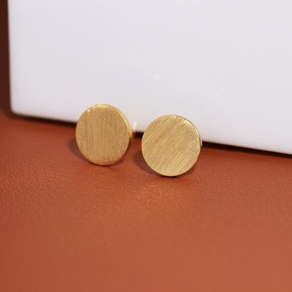 14K Gold Plated Sterling Silver Round Stud Earrings 9MM Classic Gift - Picture 2 of 5